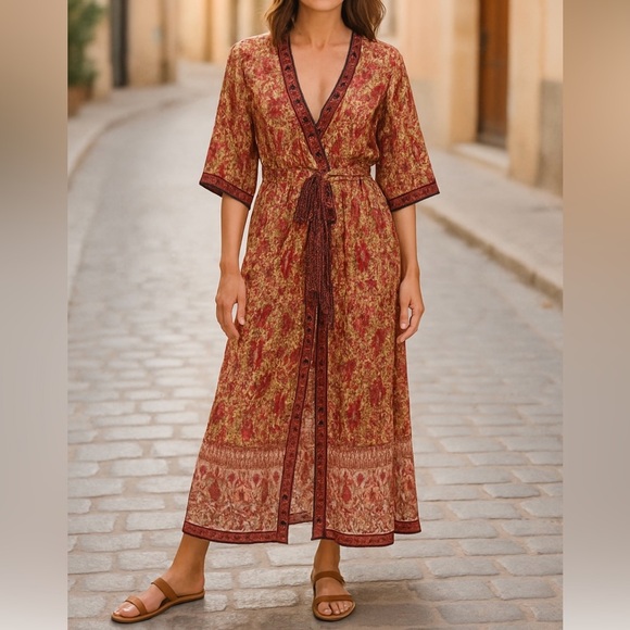 Free People to Love Flowy Boho Deep V-Neck Wrap Floral Maxi Dress, Size L - Picture 1 of 11